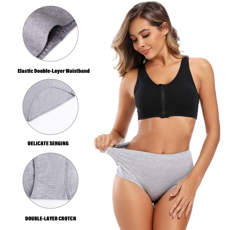 Molasus Women's Soft Cotton Underwear Briefs High Waisted Postpartum Panties Ladies Full Coverage Plus Size Underpants Grey,Size 8 - Image 3